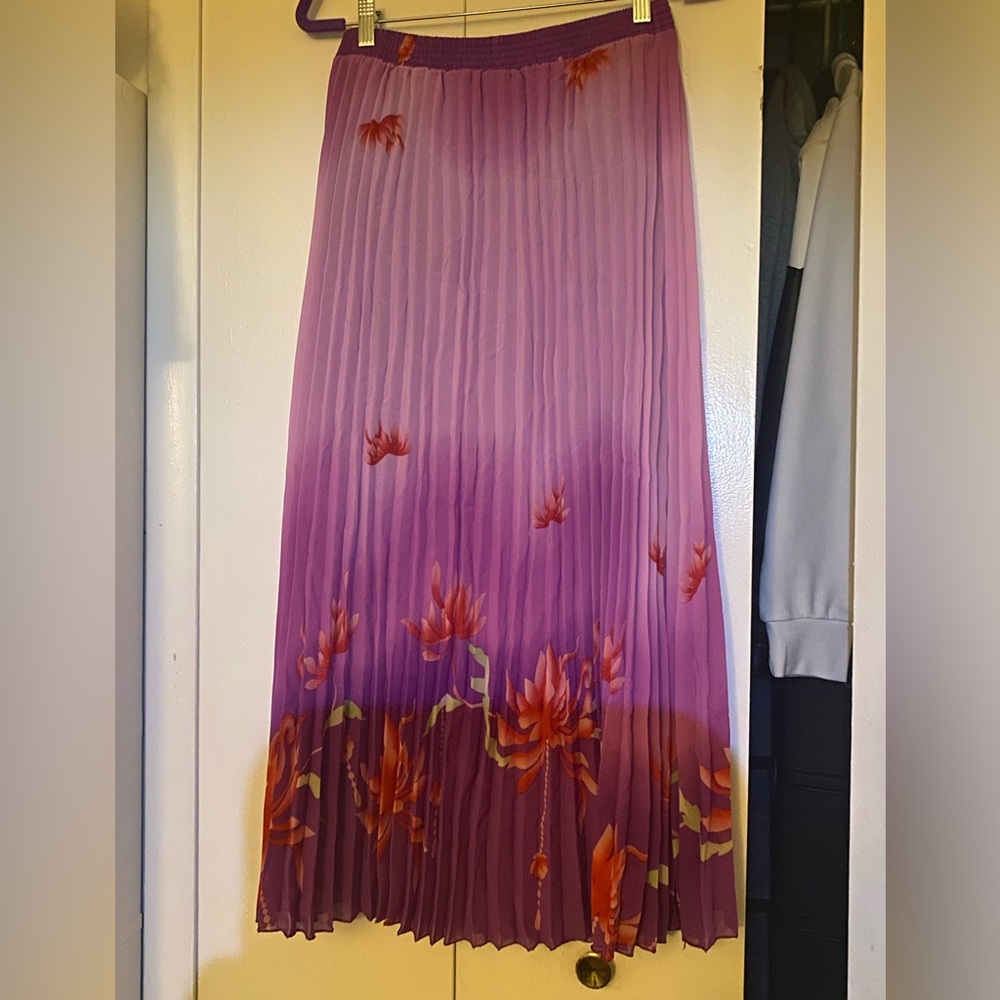 Floral Purple Pleated Skirt